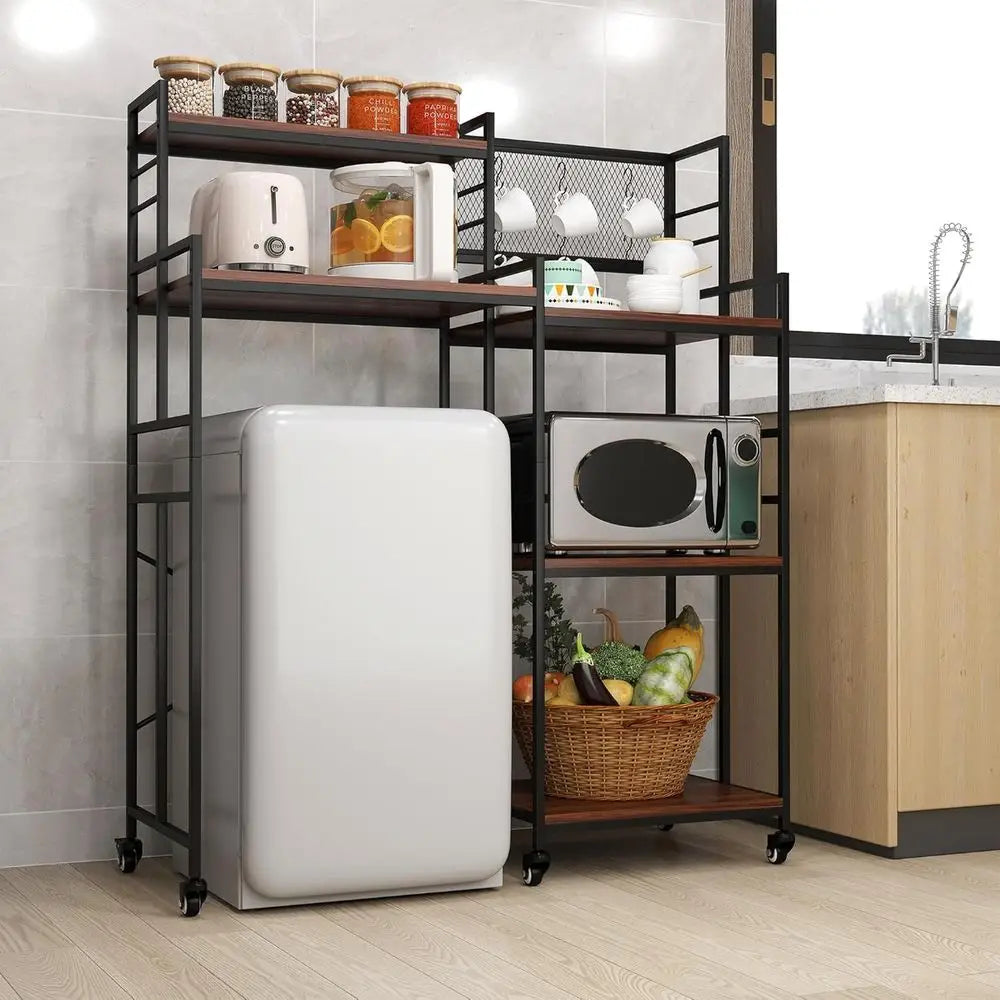 5-Tier Mini ridge Cabinet with Storage Shel, Industrial Style Coee Bar Bakers Rack with Mini ridge Space, Over Rerigerator and M