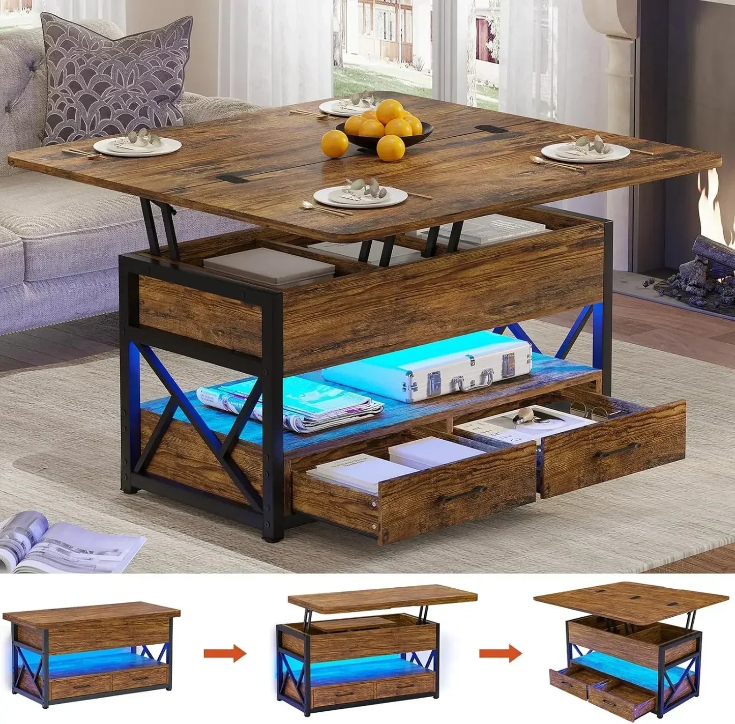 General Use Lift Top Coffee Table With Storage Drawers