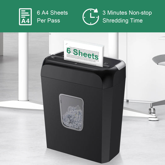 Bonsaii 6-Sheet Cross Cut Paper Shredder Home Office Use with Handle for Document,Mail,Staple,Clip with Overheat protection