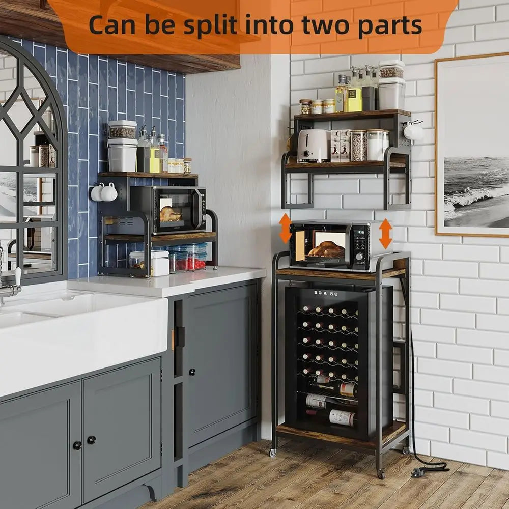 4-Tier Mini ridge Stand with Storage,Mini ridge Cabinet with Power Outlet,Pegboard,Bakers Rack with Storage Shel,Microwave Oven