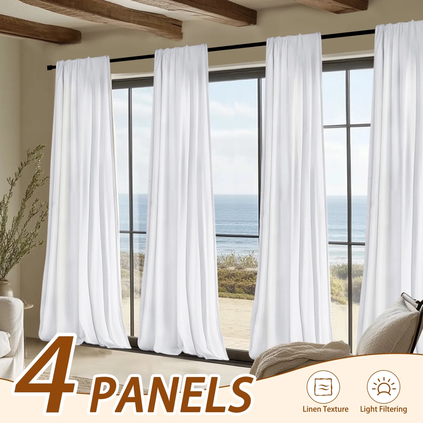 Inchan 4pc Farmhouse Light Filtering Curtains Living Room