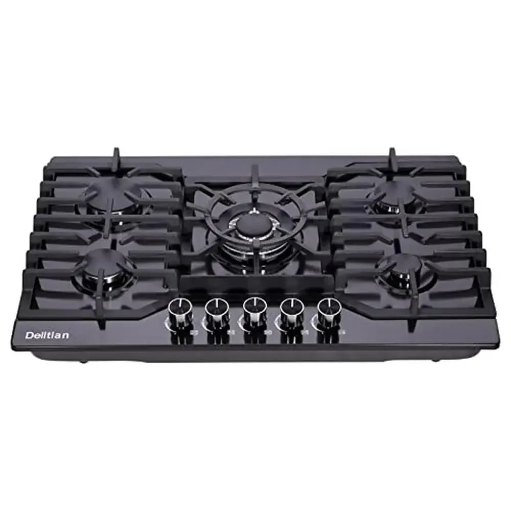 30" Stainless Steel 5 Burner Gas Cooktop LPG/NG Convertible Thermocouple Safety System Durable Cast Iron Burner Gas Stove Top