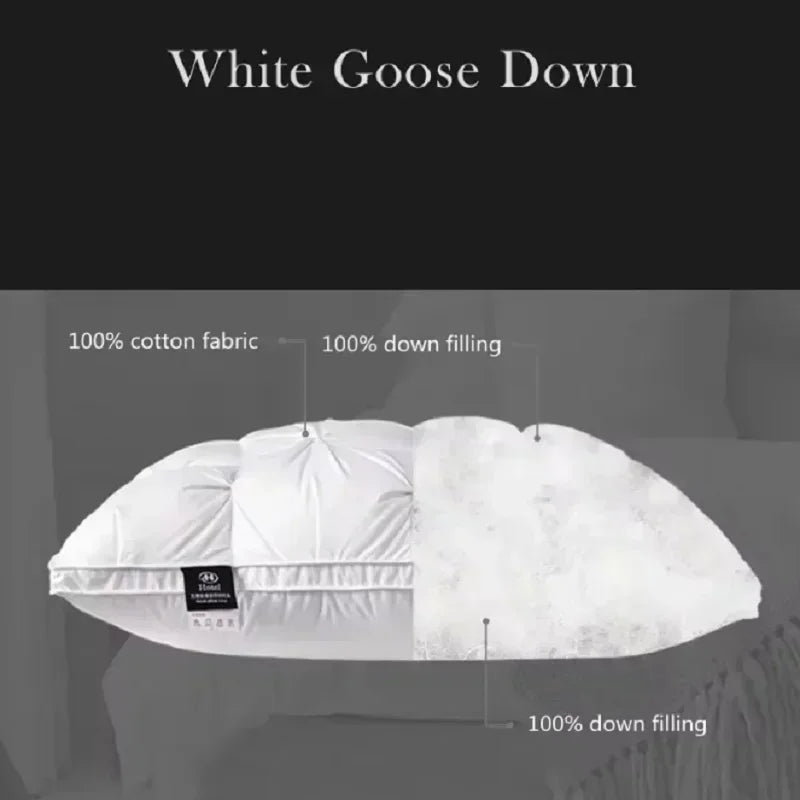 100% Cotton 3D Style Rectangle Pillow Luxury White Goose Down Pillows Down-proof King Queen Bedding for You Lover Gift 48x74cm