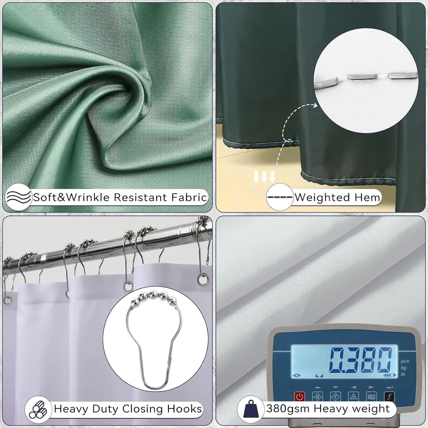 Dark Green Ombre Bathroom Set 24PCS with Shower Curtain, Rugs, Soap Dispenser & Toilet Brush for Housewarming Gift