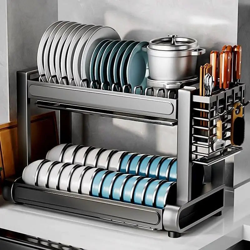 Kitchen Dish Bowl Drainer Storage Rack Countertop Dinnerware Organizer Drain Basket Household Dish Drying Rack Stand Shelf