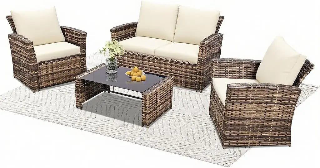 Outdoor Wicker Sectional Sofa Set With Coffee Table