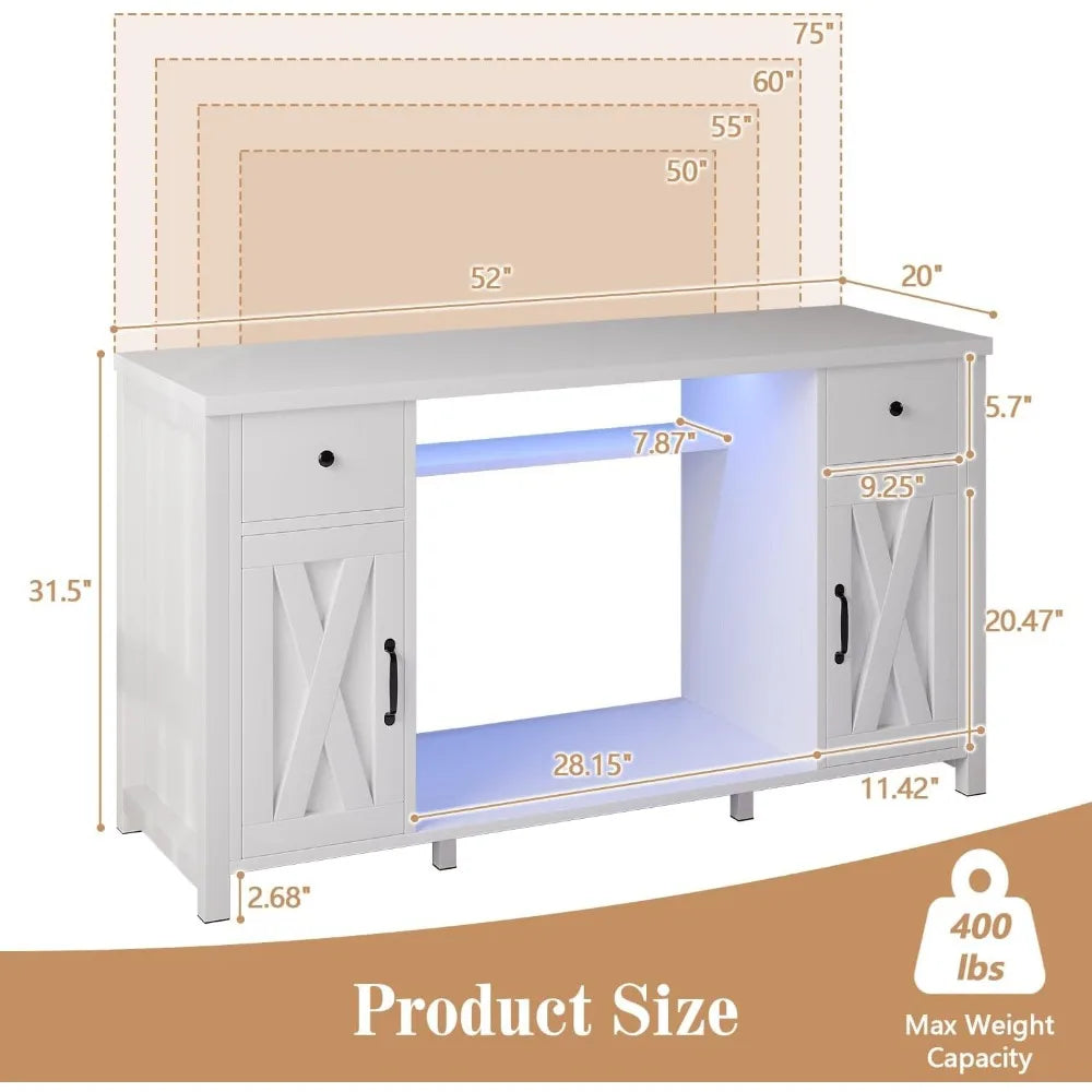75 Gallon Fish Tank Stand with Power Outlets & LED Light, Farmhouse Fish Tank Stand with 2 Drawers and 2 Barn Door, 55-75 Gallo