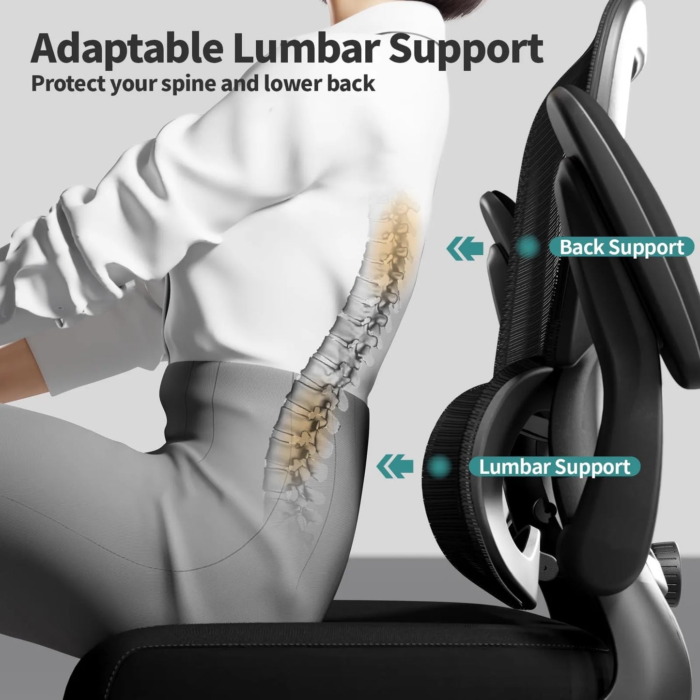 TRALT Office Chair Ergonomic Desk Chair with Adjustable Lumbar Support Mesh Back