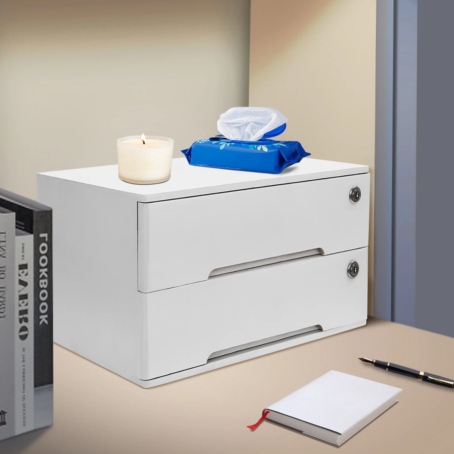 General Use Desk Organizer With Locking Drawers Office