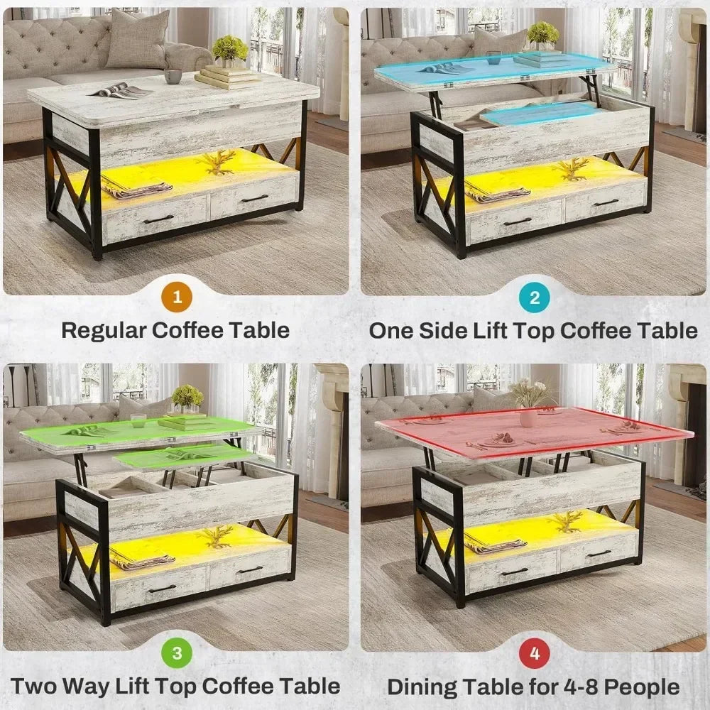 Lift Top Coffee Table With Storage 4 In 1 White Finish