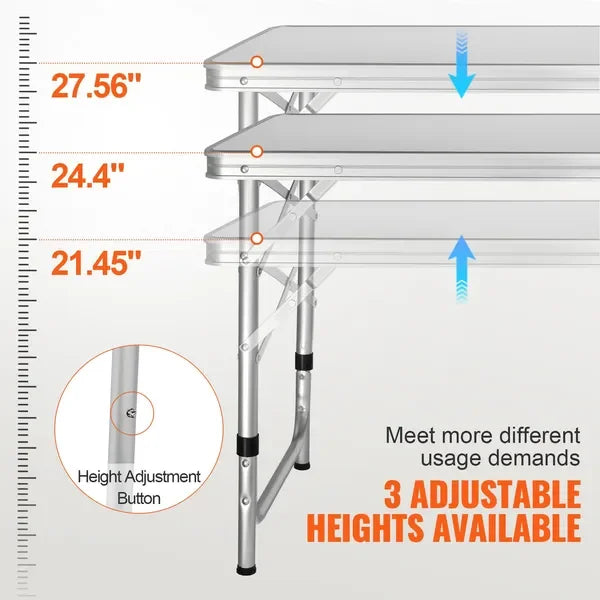 Camping Kitchen Table, Quick Set-Up, 3 Adjustable Heights, Ideal for Outdoor Picnics, BBQs, Camping, RV Traveling