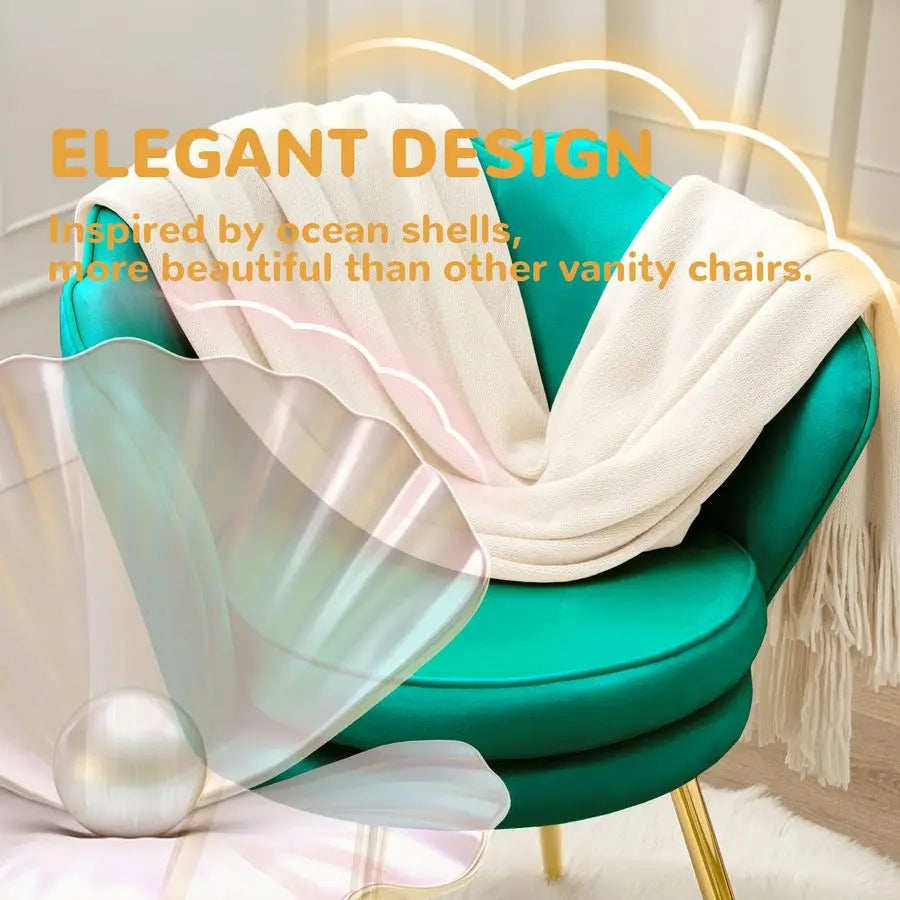 Chairs Set of 2, Velvet Vanity Chair with Back, MidCentury Modern Small Accent Chair for Living Room, Golden Metal Legs Upholste