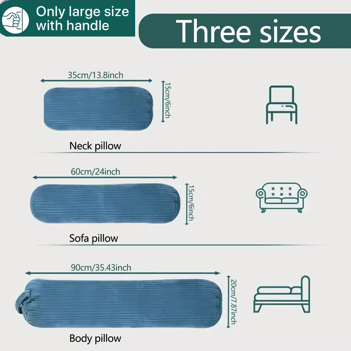 1pc 3D Stripe modern cylindrical support pillow corduroy Pillow, Machine Washable Polyester Fiber Filling, Suitable for Indoor