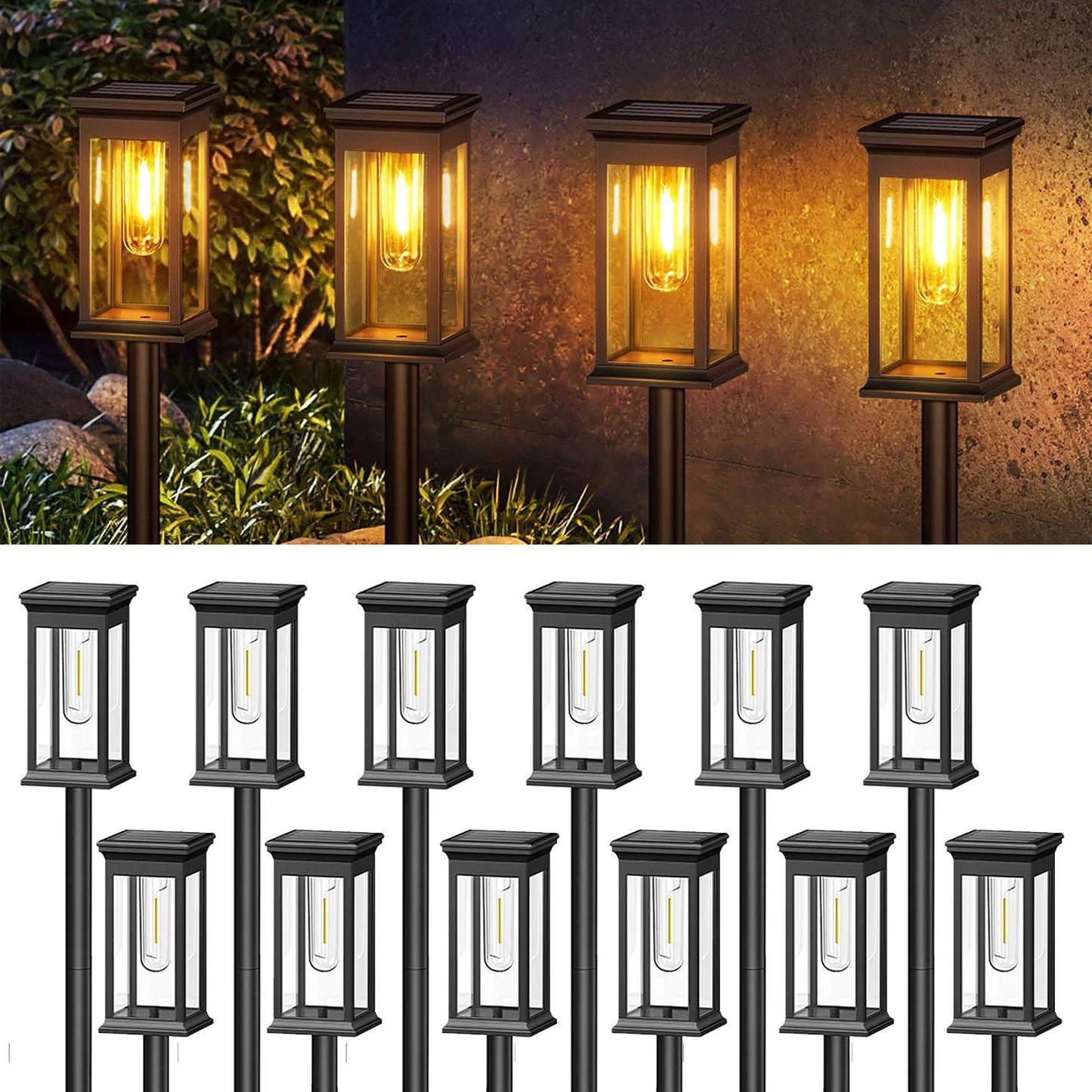 2/6/12 Pack [Upgraded] Solar Lights, 2700K Warm White, Super Bright 12Hrs, for Yard/Garden Walkway