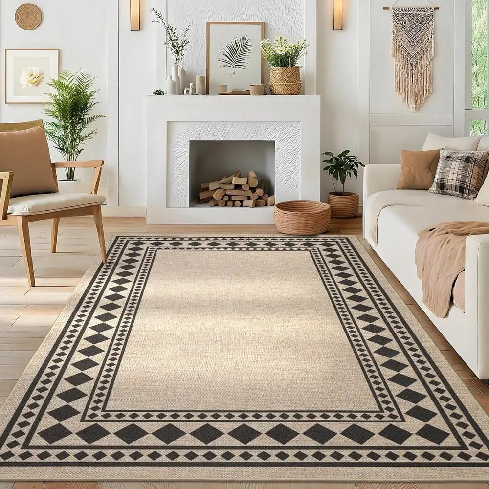 Natural 8x10 Jute Rug, Washable and Non-Slip for Indoor/Outdoor Use, Solid Farmhouse Style for Living Room and Patio