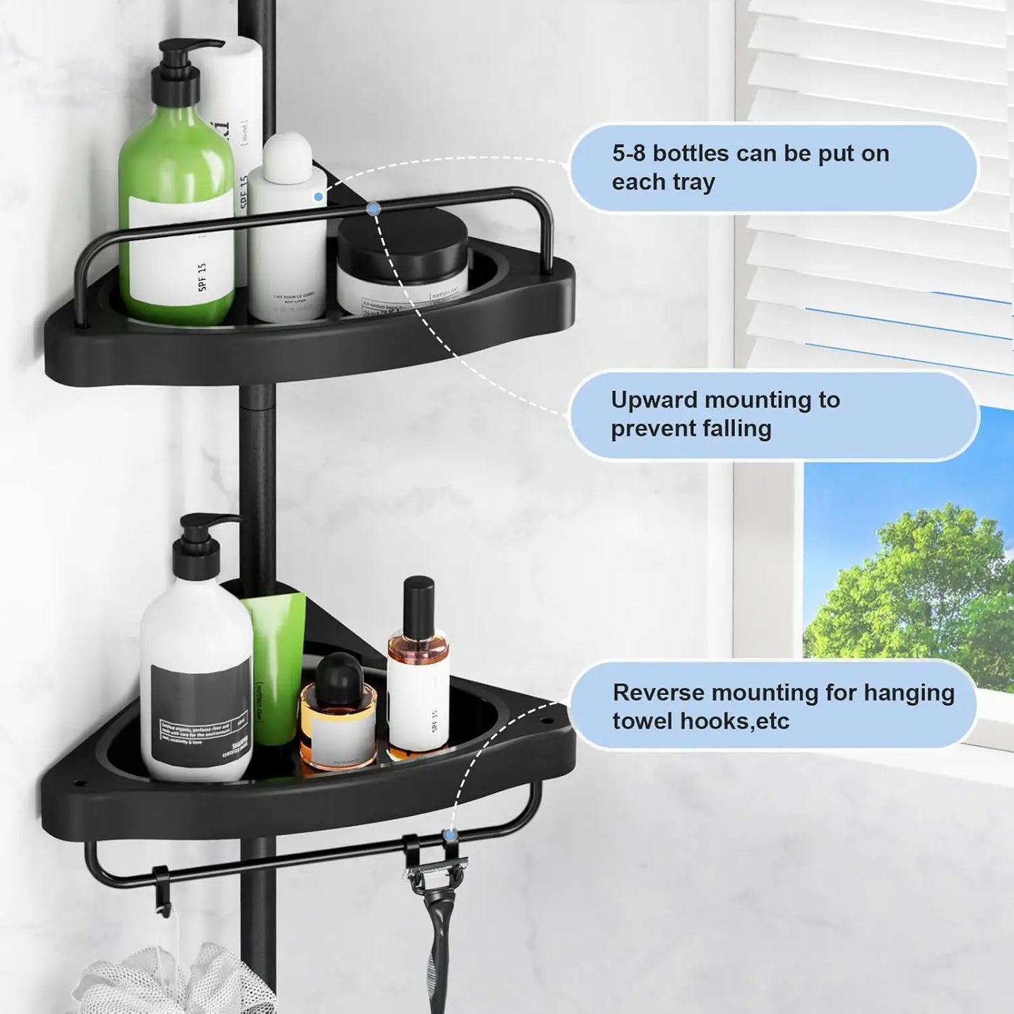 4-Tier Corner Shower Caddy with Telescoping Pole: Adjustable Bathroom Storage Organizer for Shampoo and Accessories