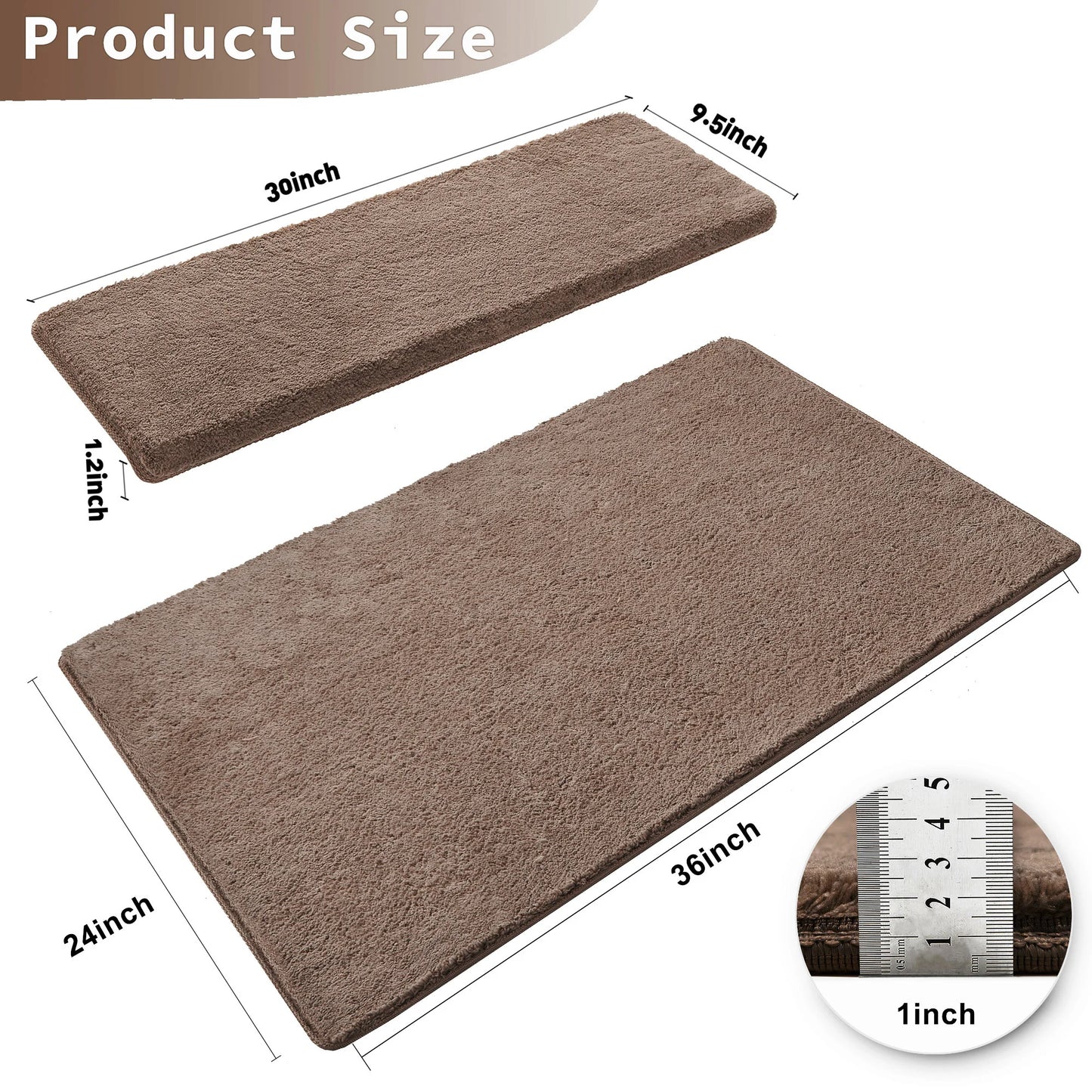 Bullnose Non-Slip Stair Treads -Ultra Plush- Washable Self-Adhesive Carpet Mats, Safety for Elderly & Pets, Peel & Stick Decor
