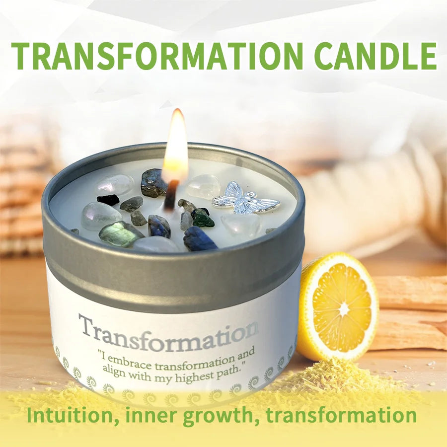 Scented Candle,Lemon & Mint Scent with Crystals, for Gifting Female Friends - Suitable for Christmas,Halloween & Home Meditation