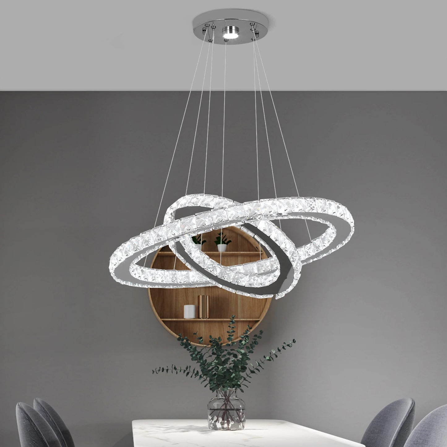 Modern Led  Pendant Light Luxury Crystal Rings Dimmable Chandelier Hanging Lustre Ceiling Lamp Living Dining Room Decor Fixture