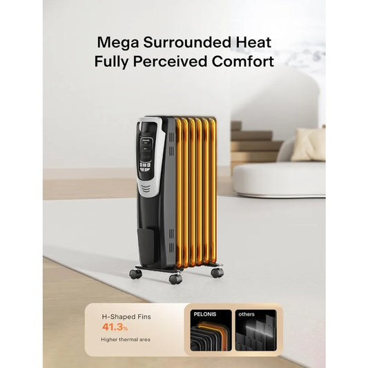Quiet Oil Filled Radiator Heater with Remote, Thermostat & LED Display, Overheat Protection for Large Rooms