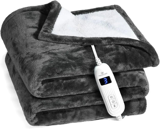 Machine Washable Heated Blanket, Soft Electric Throw with 10 Settings & Auto Shut-Off, Fast Heating (Gray, 50x60)