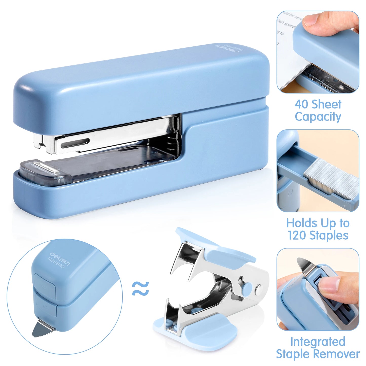 Deli 40-Sheet Stapler, Heavy Duty Office Stapler with Staple Remover, All-Metal