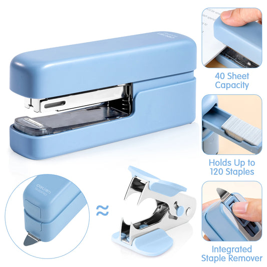 Deli 40-Sheet Stapler, Heavy Duty Office Stapler with Staple Remover, All-Metal
