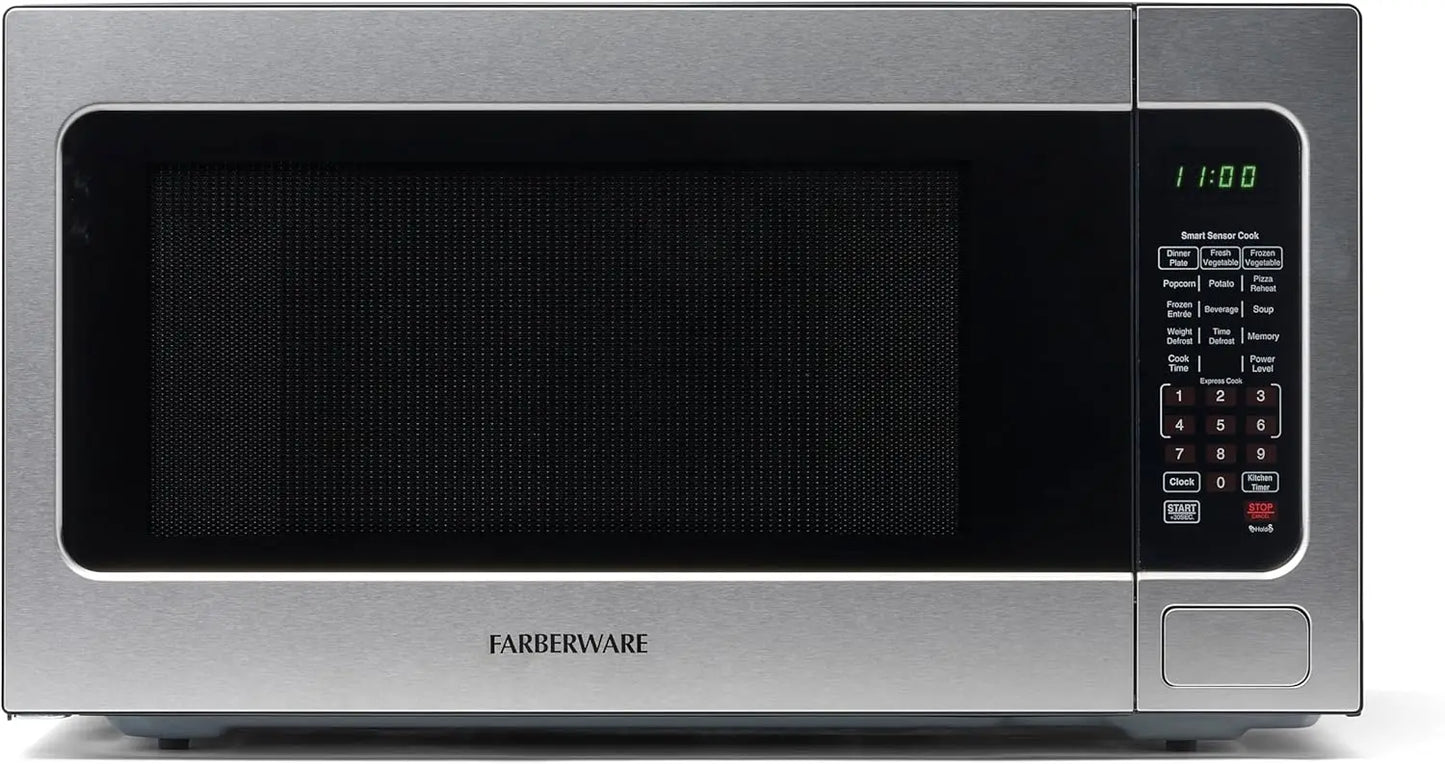 Farberware 1.1 Cu. Ft. Countertop Microwave Oven 1000 Watts Power, Auto Cook Settings Defrost Easy Clean and Child Safety Lock