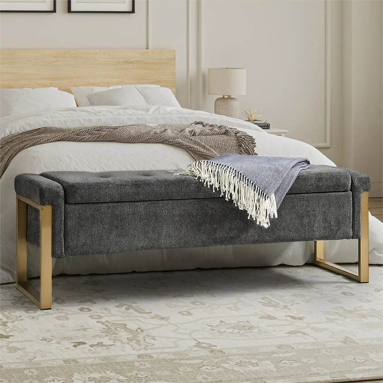 Furniture Finish Storage Ottoman Bench With Metal Legs