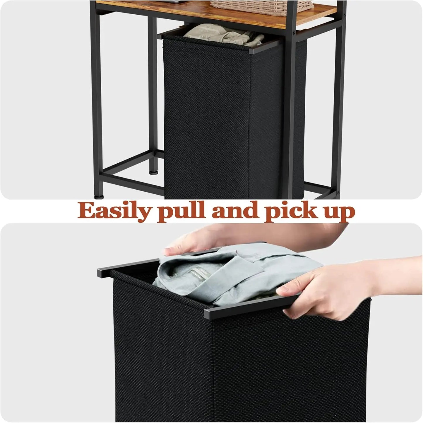 4-Tier Tall Laundry Hamper Sorter - 2 Removable Bags, Shelf & Hooks, Double Organizer for Bathroom & Bedroom