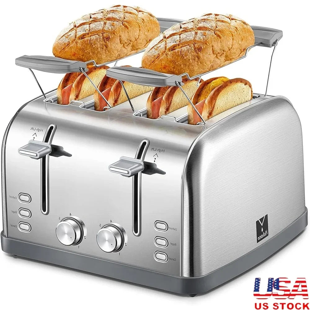 4 Slice Toaster Extra Wide Slots Stainless Steel with Bagel Muffin Function High Lift Lever 7 Shade Settings Crumb Tray Warming