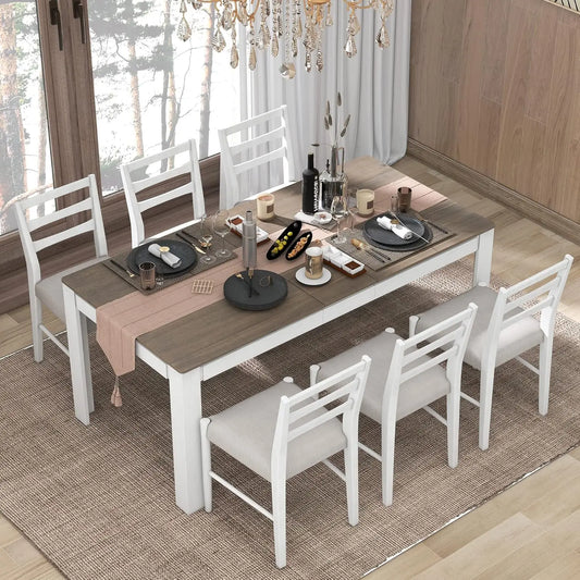 Solid Wood 7 Piece Kitchen Table Set with Chairs Farmhouse Extendable Dining Room Table Set with Storage Drawer for, Customized
