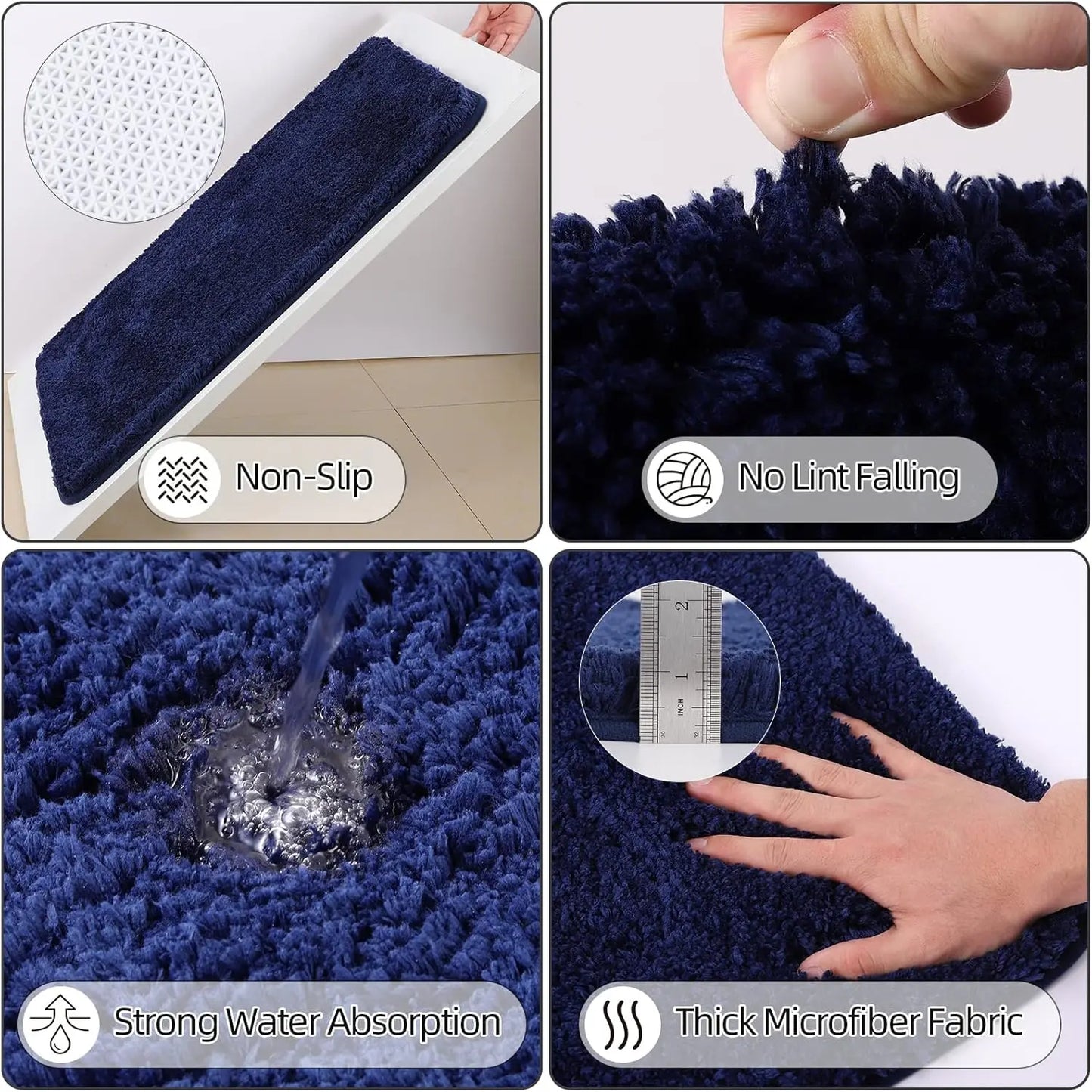 24-Piece Navy Blue Bathroom Set with Ombre Shower Curtain and Absorbent Rugs, Includes Trash Can and Accessories
