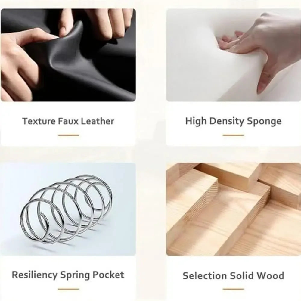 Contemporary Vegan Leather Sofa Living Room Furniture Set 3 PCS Black/White Ergonomic Design Breathable Faux Leather Upholstery