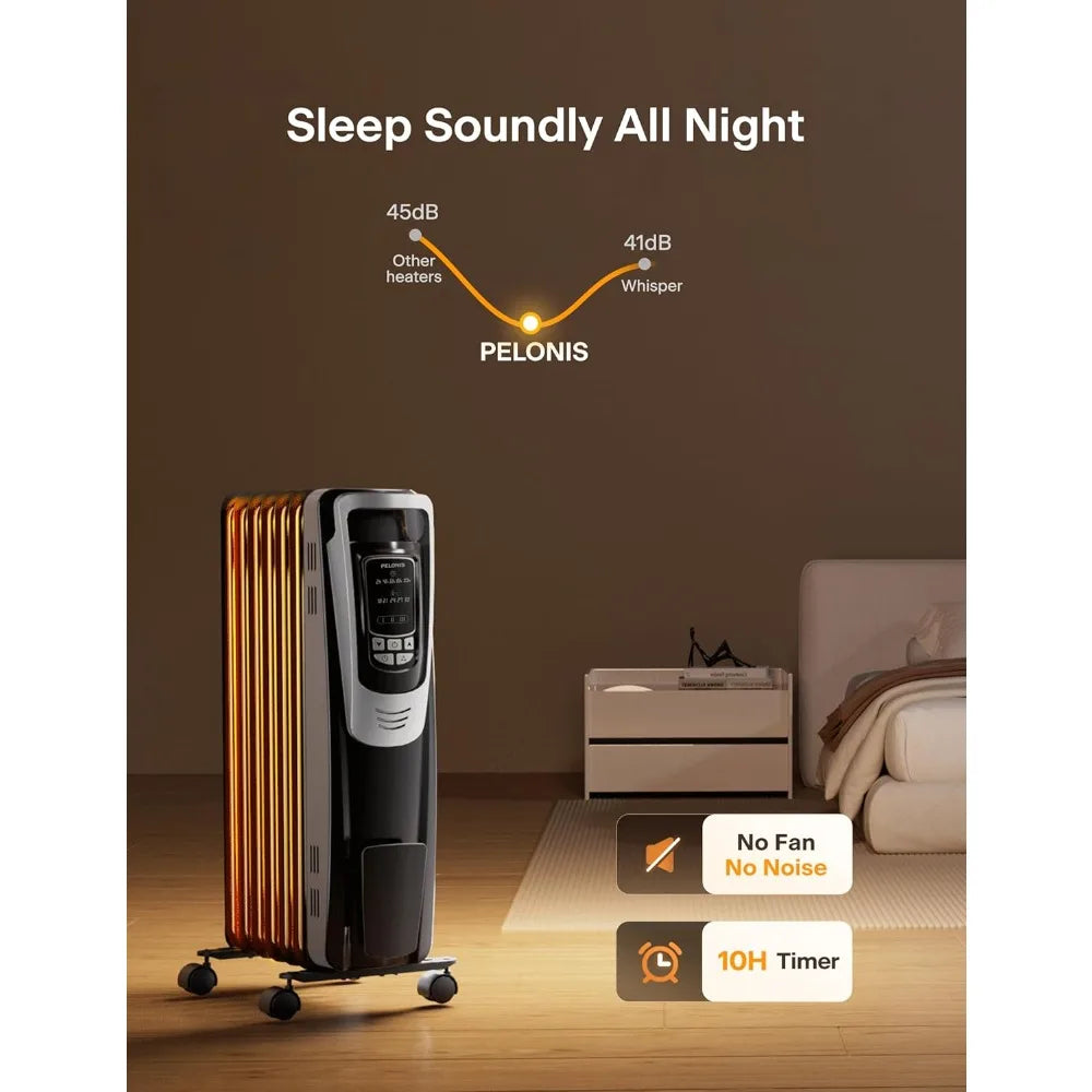 Quiet Oil Filled Radiator Heater with Remote, Thermostat & LED Display, Overheat Protection for Large Rooms