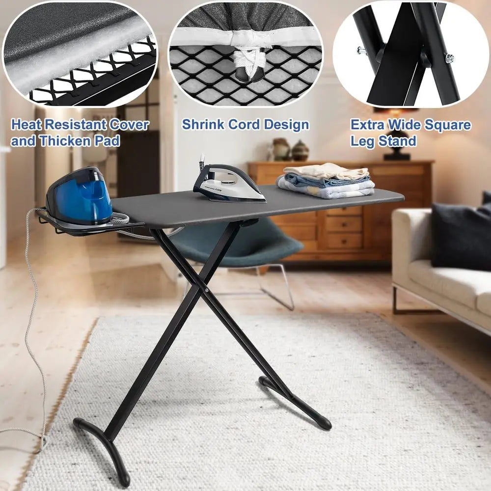 18x46 Ironing Board with Heat Resistant Cover and Thicken Felt Pad, Deluxe Iron Board with Steam Iron Rest, Adjustable Height He