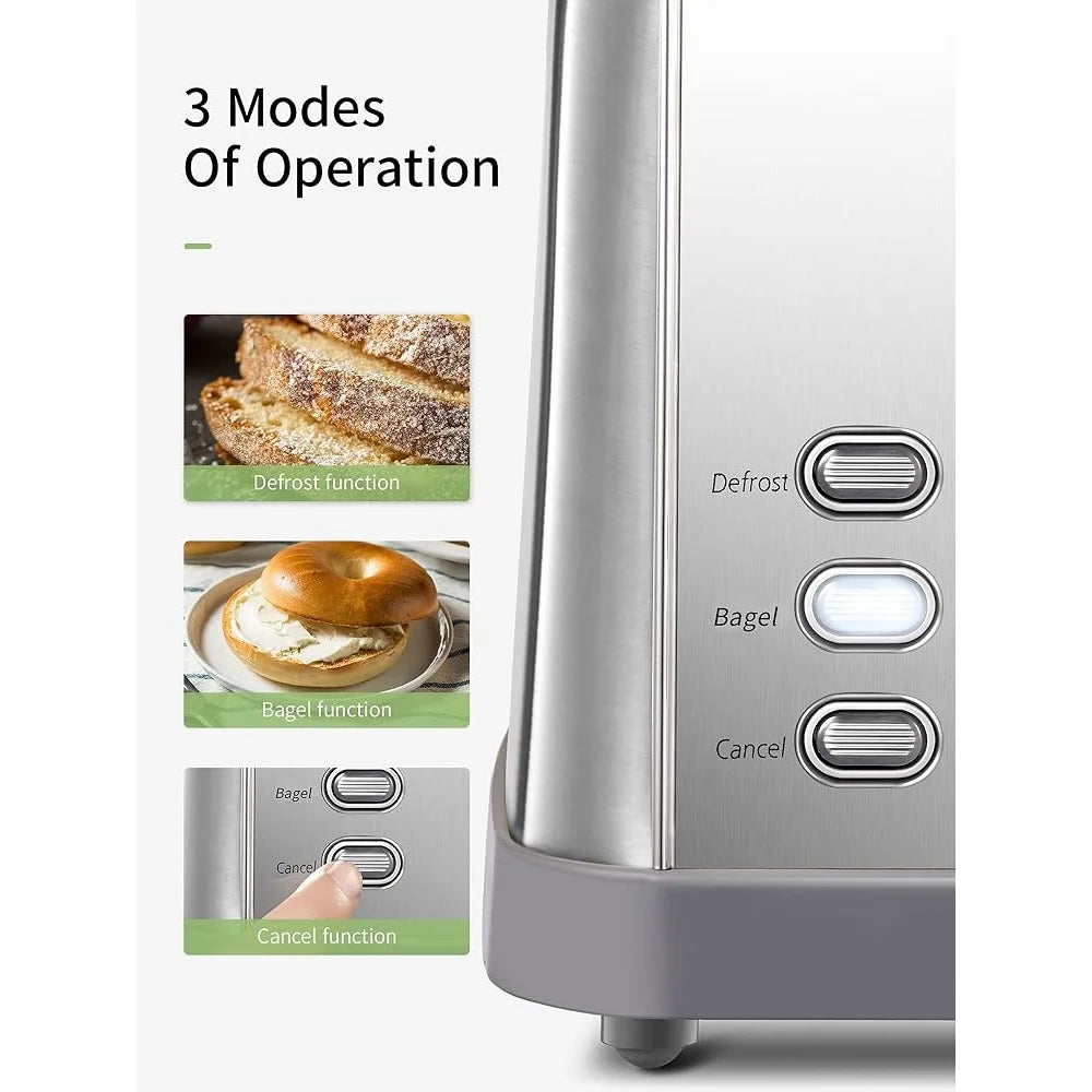 4 Slice Toaster Extra Wide Slots Stainless Steel with Bagel Muffin Function High Lift Lever 7 Shade Settings Crumb Tray Warming