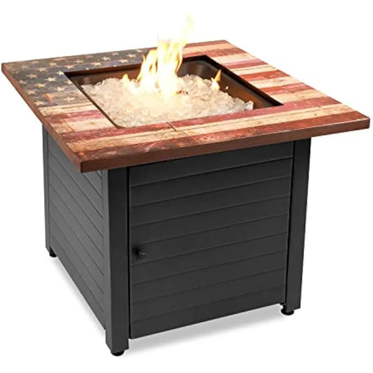 Outdoor Propane Fire Pit Square With Fire Glass And Cover