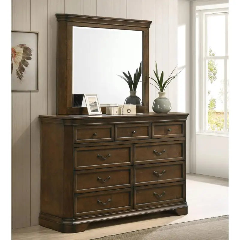 Traditional Wood Panel King Bed Set with Dresser, Mirror, 2 Nightstands & Chest - 6 Pieces