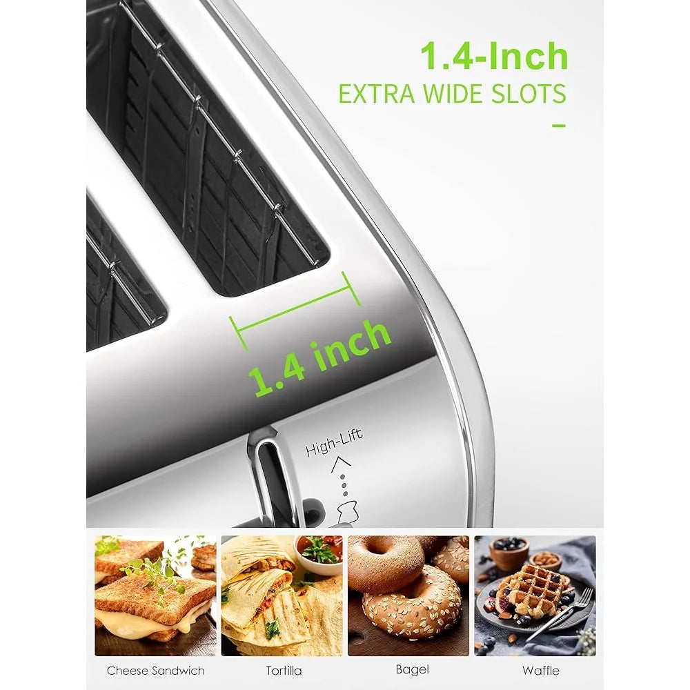 4 Slice Toaster Extra Wide Slots Stainless Steel with Bagel Muffin Function High Lift Lever 7 Shade Settings Crumb Tray Warming