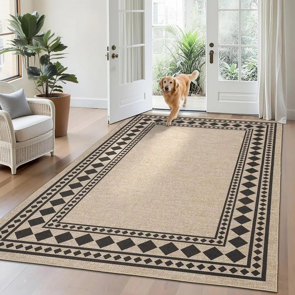 Natural 8x10 Jute Rug, Washable and Non-Slip for Indoor/Outdoor Use, Solid Farmhouse Style for Living Room and Patio