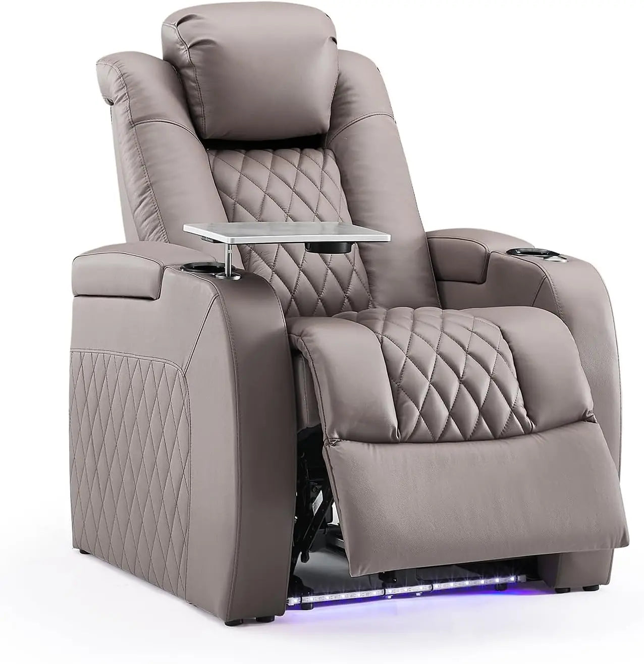 Home Theater Seating Top Grain Leather Recliner Chair,with Tray Table Type-C USB Charge Cup Holders Row of 1 Black