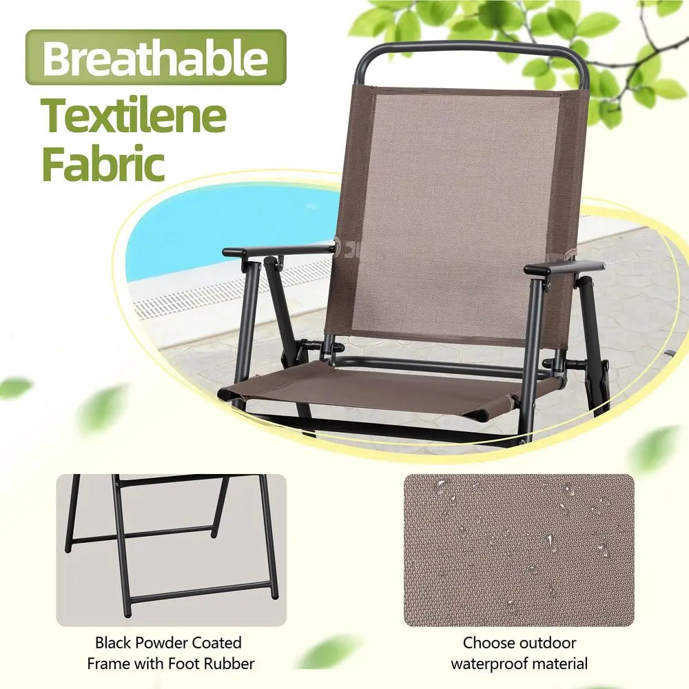 6 Pieces Folding Patio Dining Set, All Weather Small Metal Outdoor Table and Chair Set, Garden Patio Furniture Set w Umbrella,