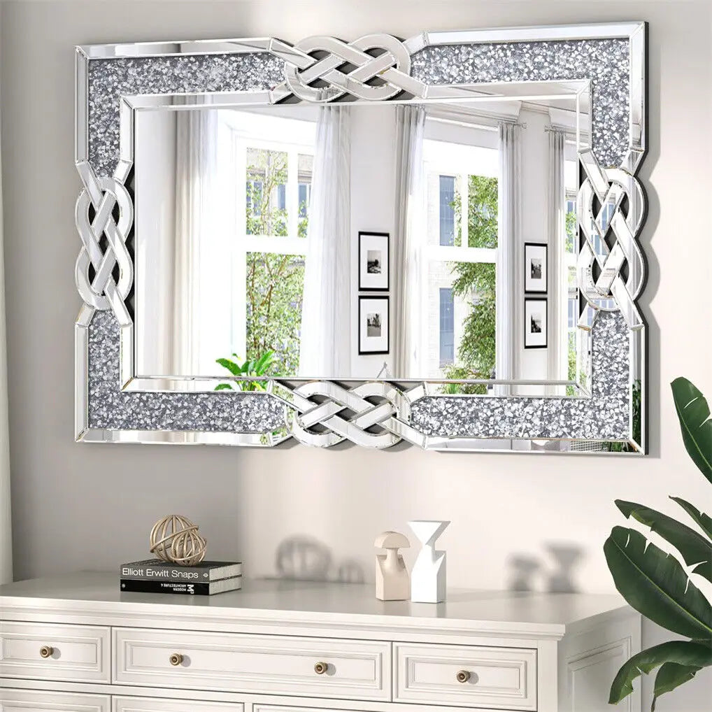 Hign-concerned Crystal Accent Rectangle Mirror Wall Decor