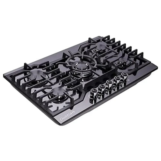 30" Stainless Steel 5 Burner Gas Cooktop LPG/NG Convertible Thermocouple Safety System Durable Cast Iron Burner Gas Stove Top