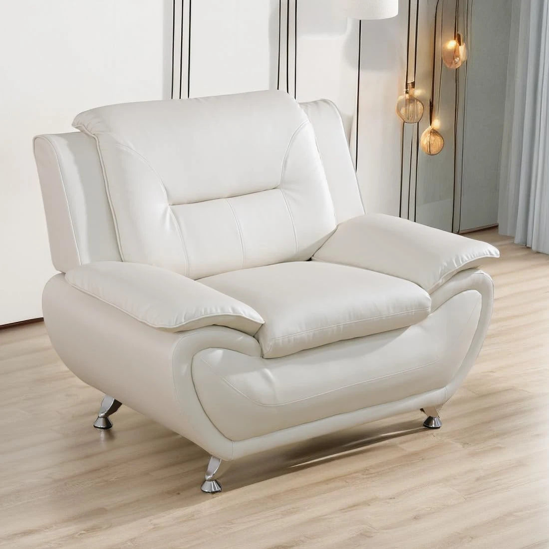 Elegant Compact Sofa for Small Spaces - Beautiful Seams, Long - Lasting Quality in White Faux Leather