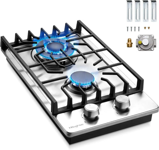 2 Burner Propane Stove, 12 Inch Gas Cooktop Built-in Gas Stove NG/LPG Convertible Stainless Steel Stove Burner with