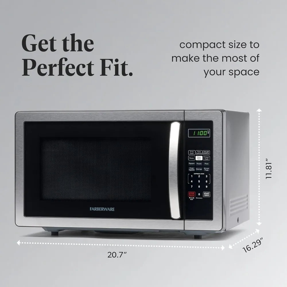 Farberware 1.1 Cu. Ft. Countertop Microwave Oven 1000 Watts Power, Auto Cook Settings Defrost Easy Clean and Child Safety Lock