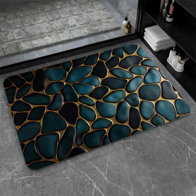 Blue Gold Stone Diatomite Bath Mat, Non Slip Super Absorbent Quick Dry Eco Friendly Floor Mat for Bathroom Kitchen