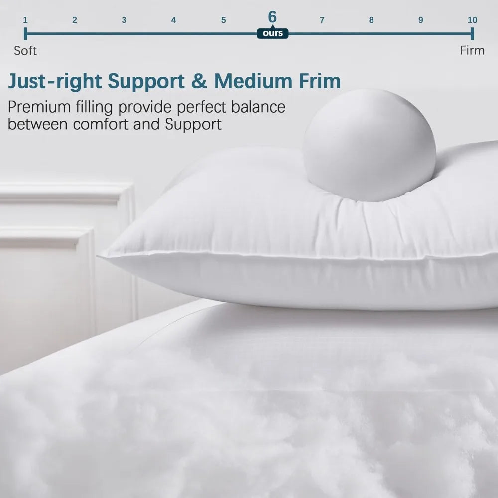 Pillows Queen Size Set of 4, Grid Hotel Bed Pillows for Sleeping,Medium-Firm Microfiber Pillows for Side, Back and Stomach Sleep